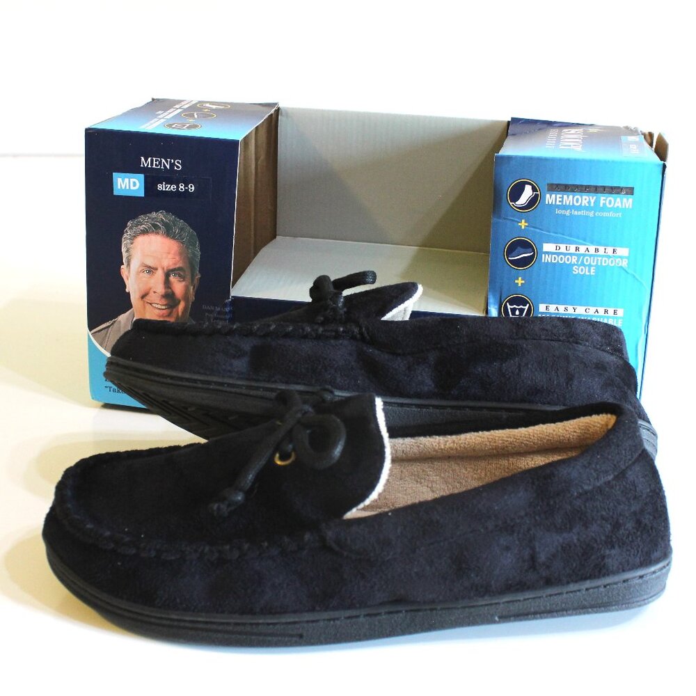 Isotoner Men's Moccasin Slippers Size M 8 9 Black Slip on Indoor Outdoor